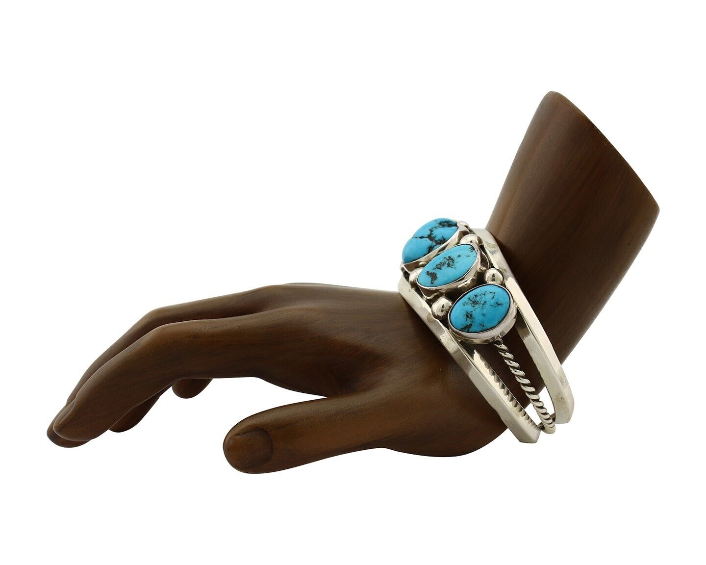 Navajo Bracelet 925 Silver Nugget Sleeping Beauty Turquoise Artist Signed JR C80