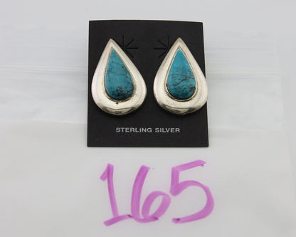 Navajo Dangle Earrings 925 Silver Natural Turquoise Signed Thomas Charay C.1988