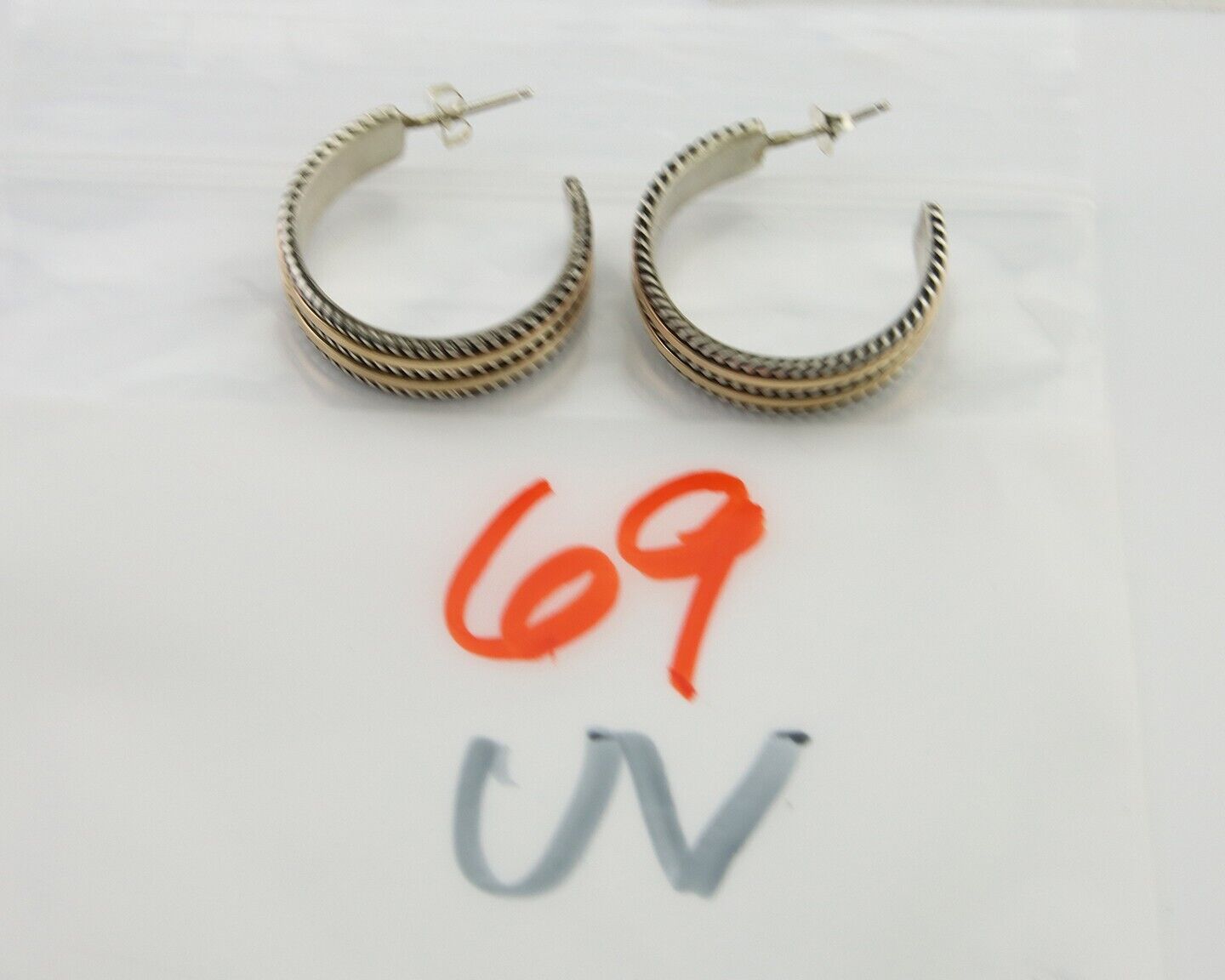 Navajo Earrings 925 Silver & Gold Handmade Artist Signed Tom Hawk C.80's