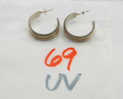 Navajo Earrings 925 Silver & Gold Handmade Artist Signed Tom Hawk C.80's