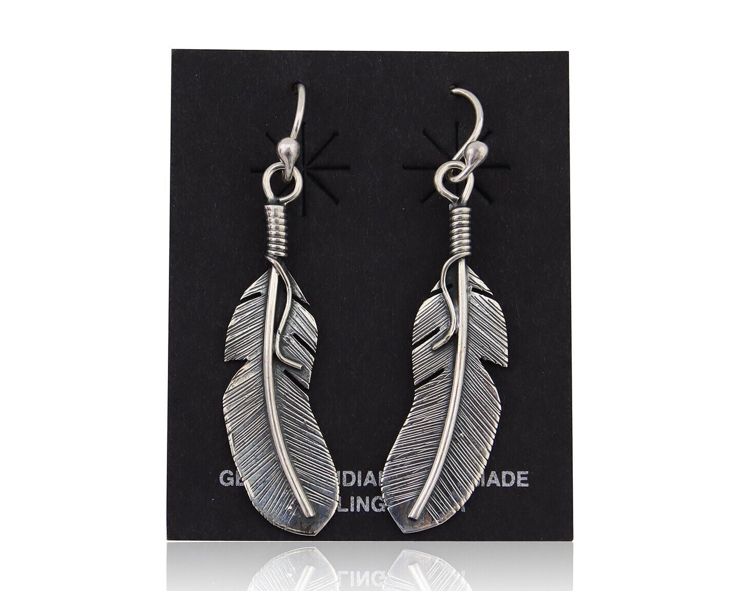 Navajo Eagle Feather Dangle Earrings 925 Silver Native American Artist C.80's