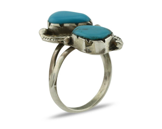 Navajo Ring 925 Silver Blue Turquoise Artist Signed K C.80's