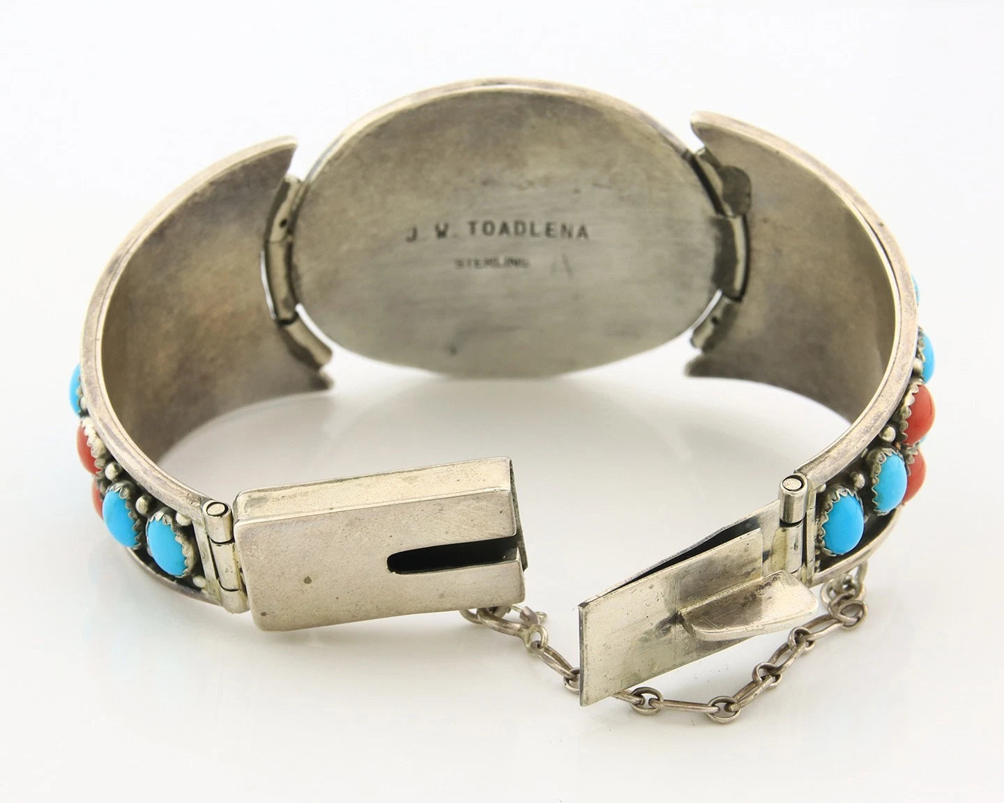 Navajo Cuff Bracelet Sterling Silver Natural Gemstone Vintage Signed JW Toadlena