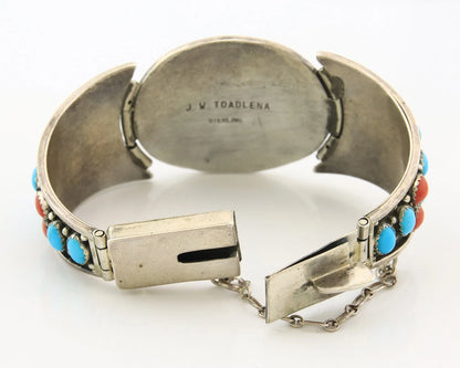 Navajo Cuff Bracelet Sterling Silver Natural Gemstone Vintage Signed JW Toadlena