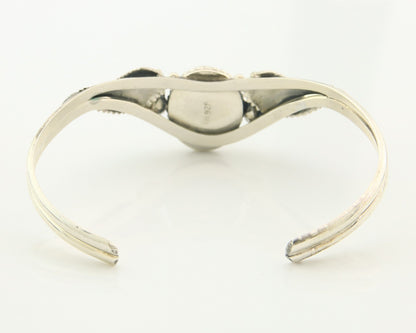 Navajo Cuff Bracelet Sterling Silver Natural Malachite Vintage Signed SN