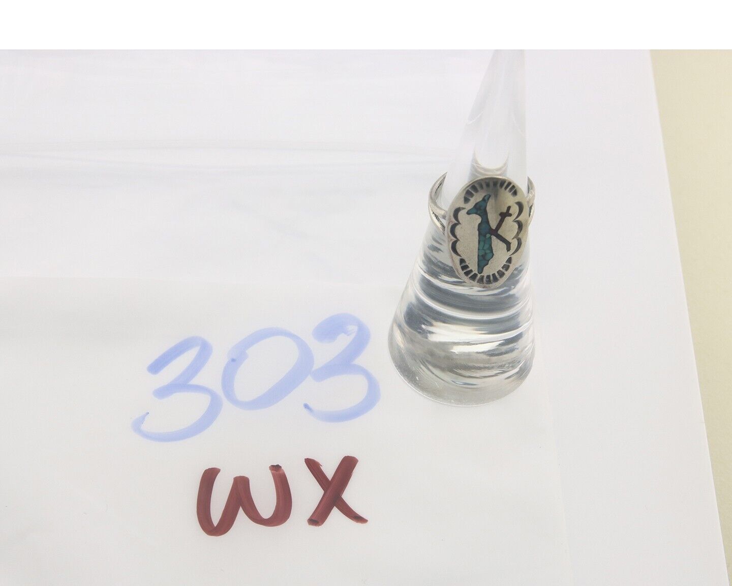 Navajo Ring 925 Sterling Natural Chip Inlay Coral & Turquoise C.80's Size 4.5