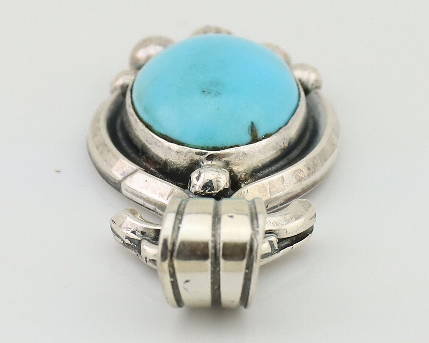 Navajo Pendant 925 Silver Natural Turquoise Artist Signed RB C.80's
