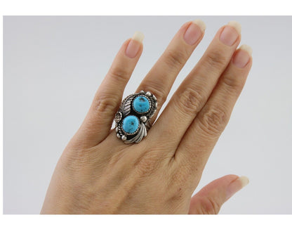 Navajo Ring 925 Silver Natural Blue Turquoise Artist Signed SC C.80's Size 4.75