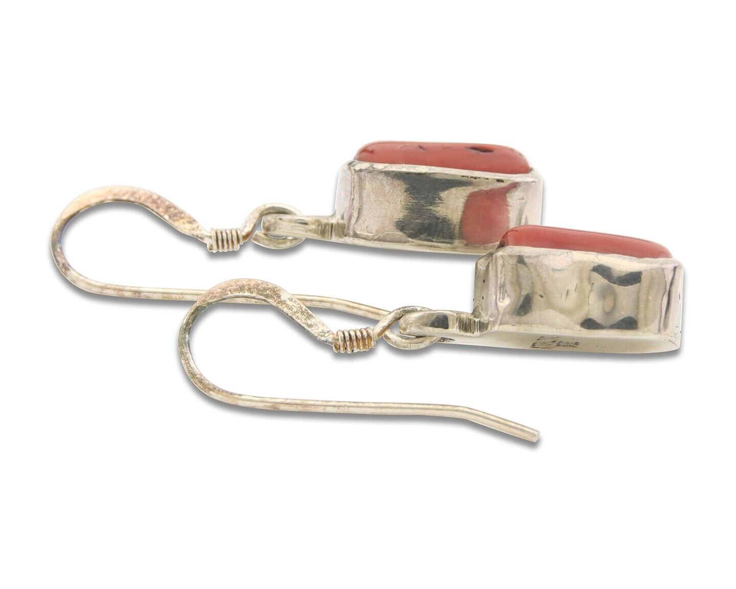 Navajo Earrings 925 Silver Natural Coral Native American Artist C.80's