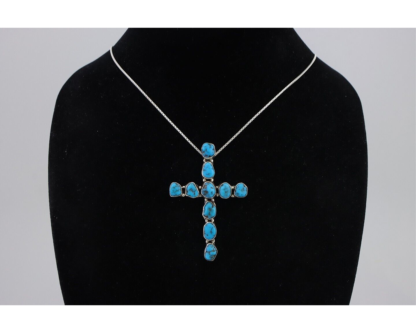 Navajo Cross Necklace 925 Silver Blue Turquoise Signed Native American C.80's