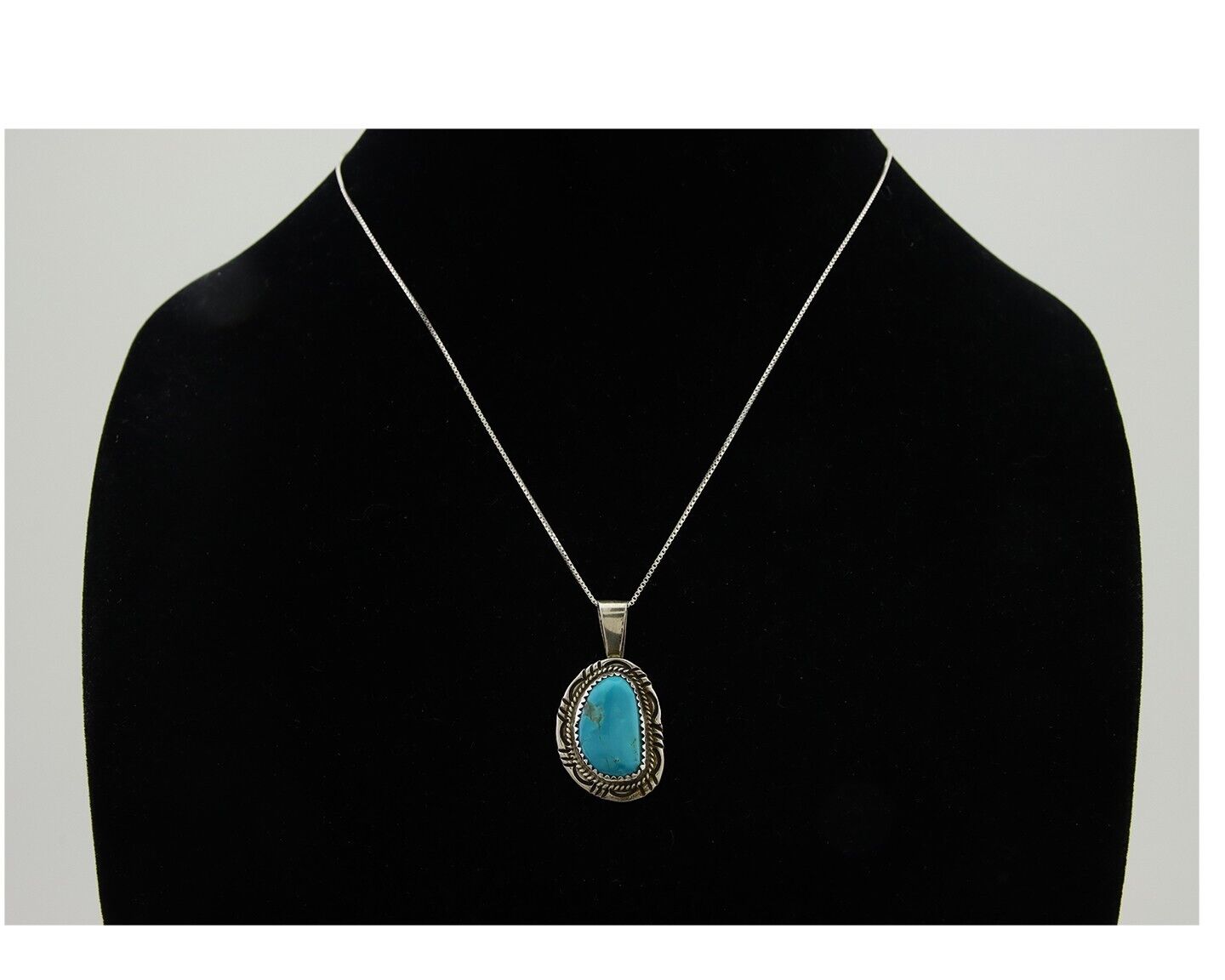 Navajo Necklace 925 Silver Natural Blue Turquoise Artist Signed Mike Begay C.80s