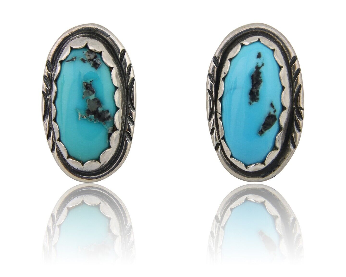 Navajo Earrings 925 Blue Morenci Turquoise Native American Artist C.80's