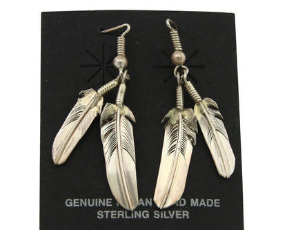 Navajo Earrings 925 Silver Dangle Eagle Feather Native American Artist C.80's