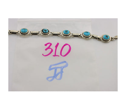 Navajo Link Bracelet 925 Silver Sleeping Beauty Turquoise Native American C80s