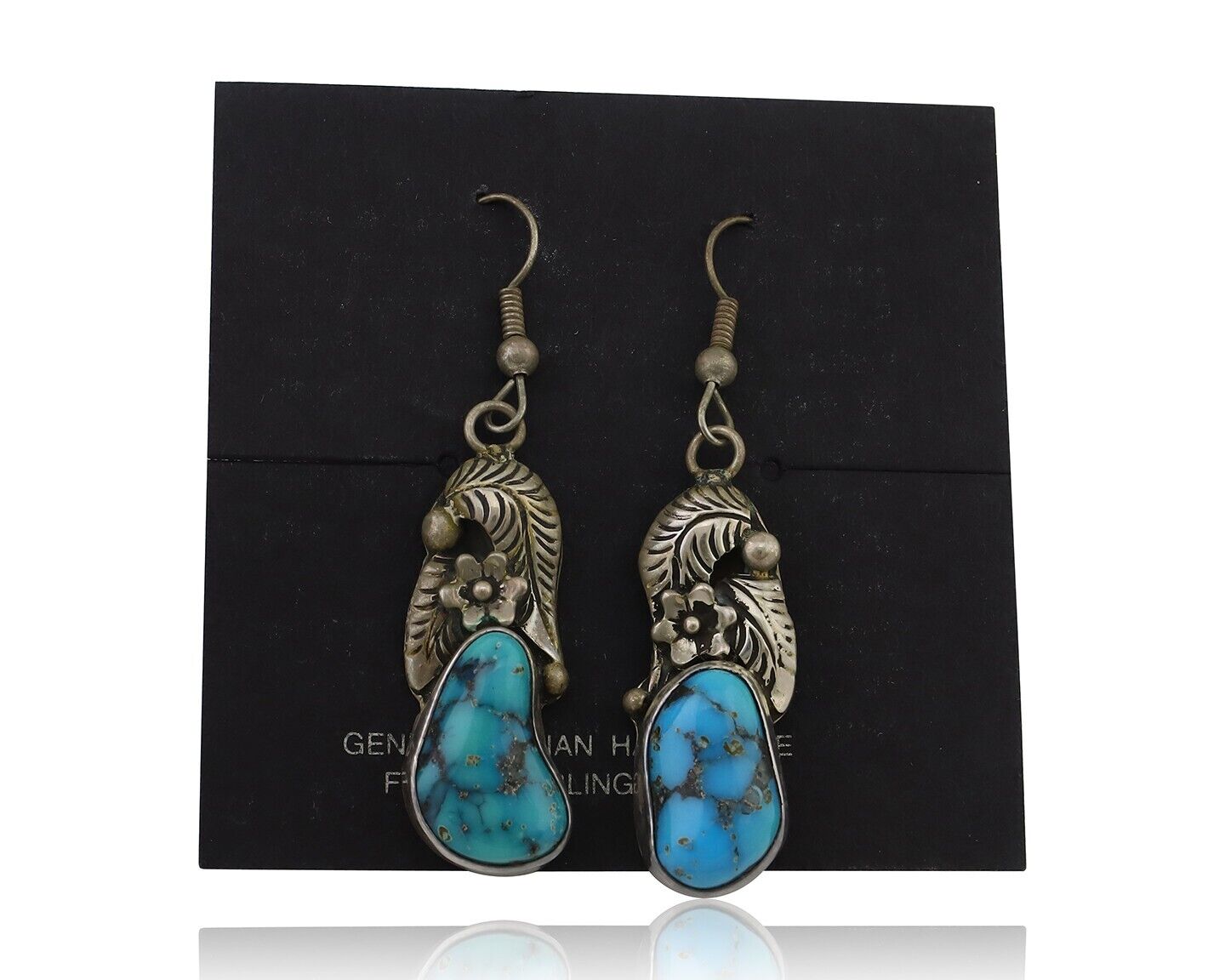 Navajo Handmade Earrings 925 Silver Natural Turquoise Native Artist C.80's