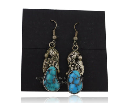 Navajo Handmade Earrings 925 Silver Natural Turquoise Native Artist C.80's