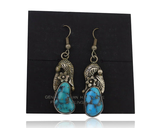 Navajo Handmade Earrings 925 Silver Natural Turquoise Native Artist C.80's