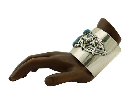 Navajo Bracelet 925 Silver Natural Blue Turquoise Signed David Zachary C.80's