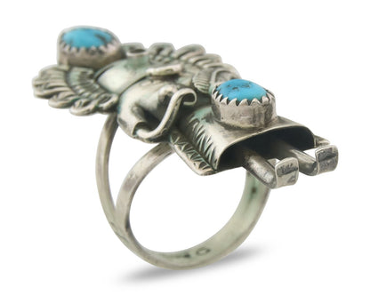 Vintage Navajo Kachina Ring 925 Sterling Turquoise Signed Gomez Size 7.5