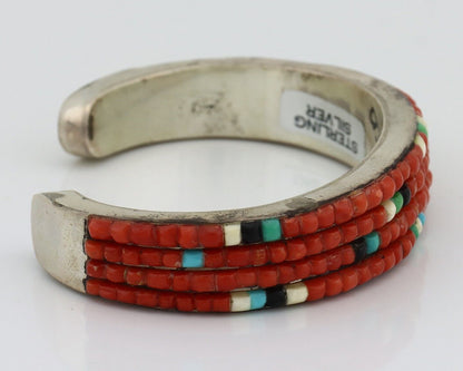 Navajo Bracelet 925 Silver Natural Red Coral & Gemstones Native American C.80's