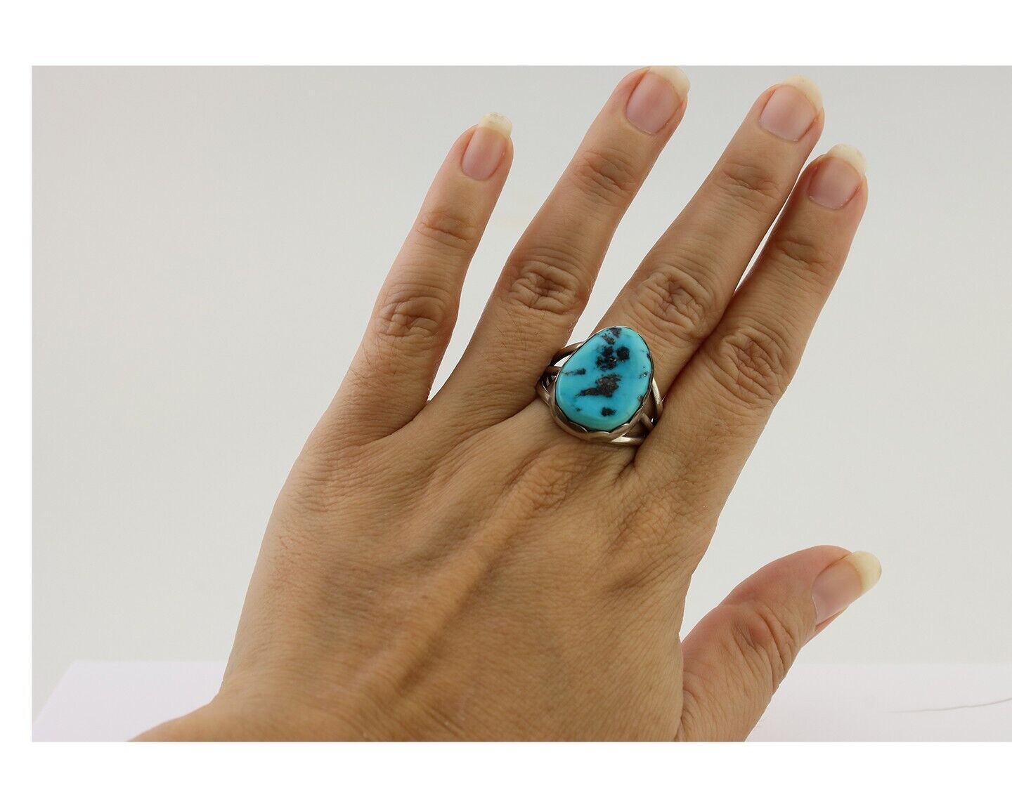 Navajo Ring 925 Silver Natural Blue Turquoise Signed Tony Guerro C.80's