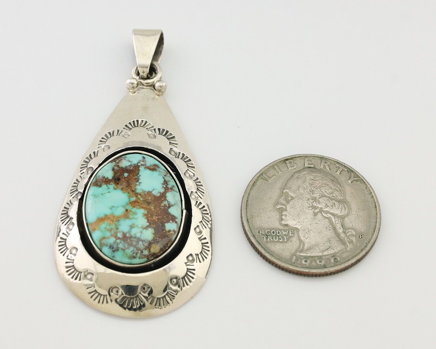 Navajo Pendant 925 Silver Blue Gem Turquoise Artist Signed MC C.80's