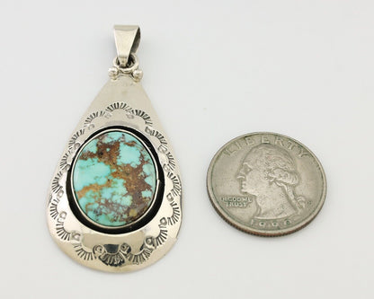 Navajo Pendant 925 Silver Blue Gem Turquoise Artist Signed MC C.80's