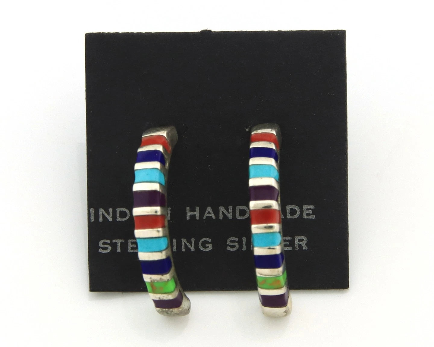 Navajo Half Hoop Earrings Sterling Silver Natural Gemstone Native Handmade