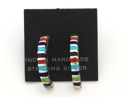 Navajo Half Hoop Earrings Sterling Silver Natural Gemstone Native Handmade