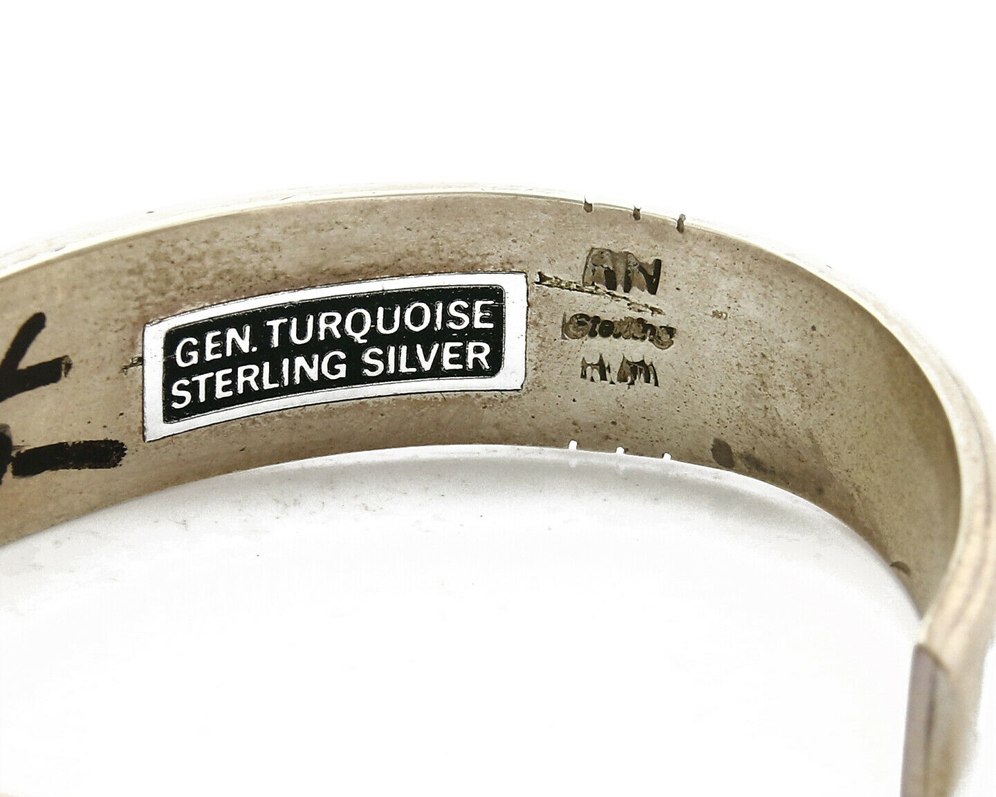 Early Artist David Freeland Inlaid Natural Gemstone .925 SOLID Silver Cuff