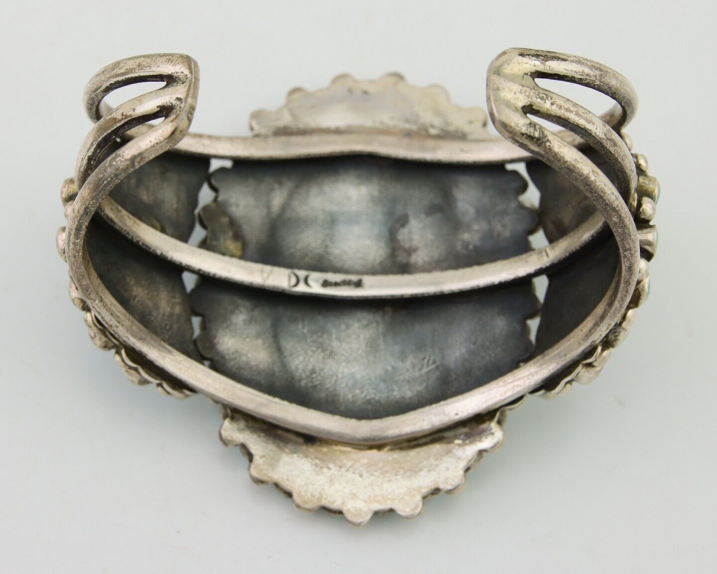 Navajo Bracelet 925 Silver Natural Blue Turquoise Signed Delbert Chatter C.80's