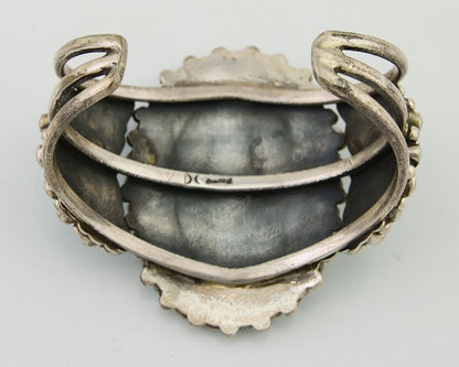 Navajo Bracelet 925 Silver Natural Blue Turquoise Signed Delbert Chatter C.80's