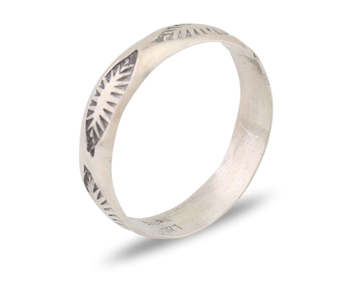 Navajo Hand Stamped Band 925 Silver 5.0 mm Signed Larry Chavez Size 8.5 C.80's