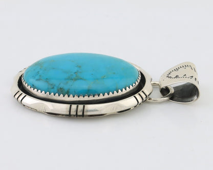 Navajo Pendant 925 Silver Blue Kingman Turquoise Native American Artist C.80's