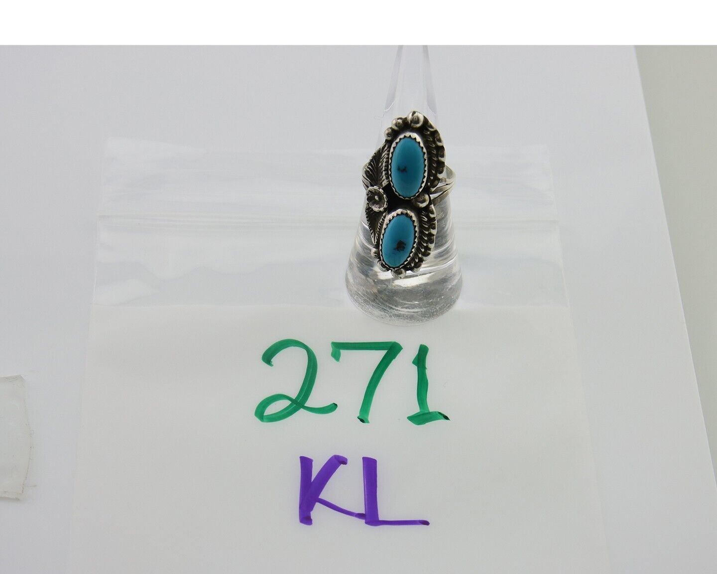 Navajo Ring 925 Silver Natural Blue Turquoise Native Artist Signed SC C.80's