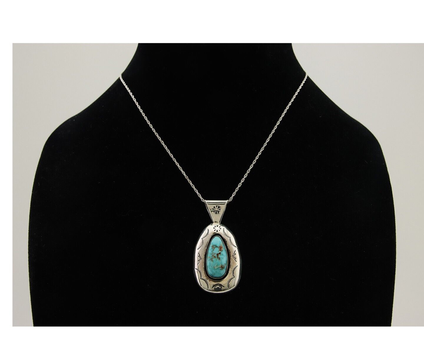 Navajo Necklace 925 Silver Natural Turquoise Artist Signed JLS? C.80's