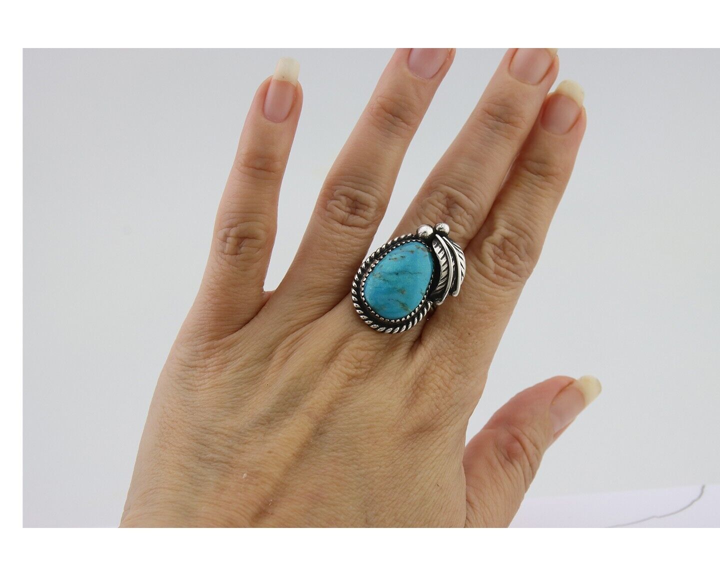 Navajo Handmade Ring 925 Silver Natural Turquoise Native Artist C.80's
