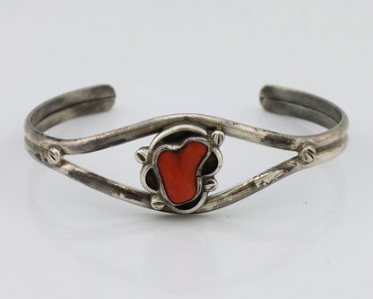Navajo Bracelet 925 Silver Natural Red Coral Native American Artist C.80's