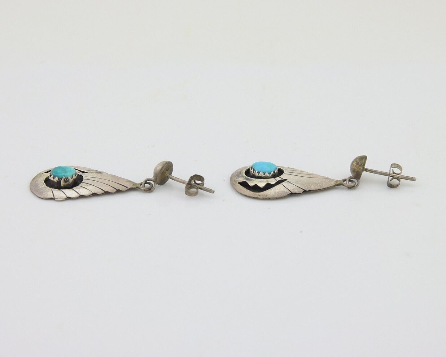 Navajo Earrings 925 Silver Blue Turquoise Native American Artist C.80's