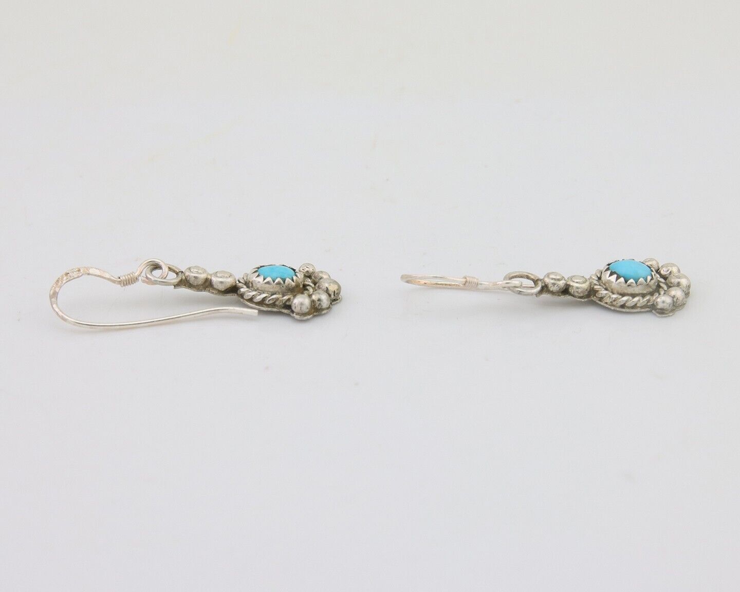 Navajo Earrings 925 Silver Blue Turquoise Artist Signed DB C.80's