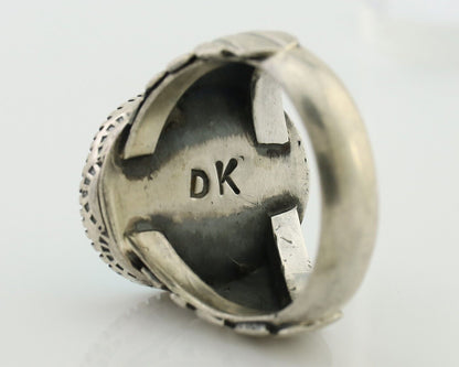 Navajo Ring 925 Silver Blue Sleeping Beauty Turquoise Artist Signed DK C.80's