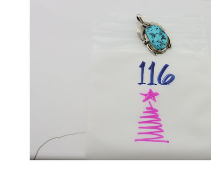 Navajo Pendant 925 Silver Sleeping B Turquoise Signed Justin Morris C.80's