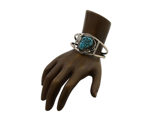 Navajo Bracelet 925 Silver Blue Nugget Turquoise Artist Signed AJ C.80's