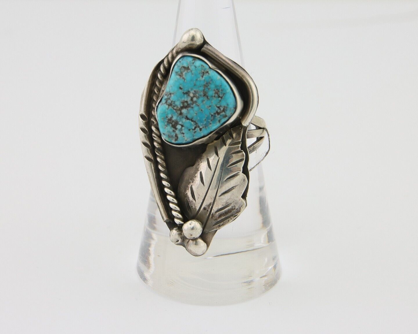 Navajo Ring 925 Silver Natural Blue Turquoise Signed David Garcia C.80's