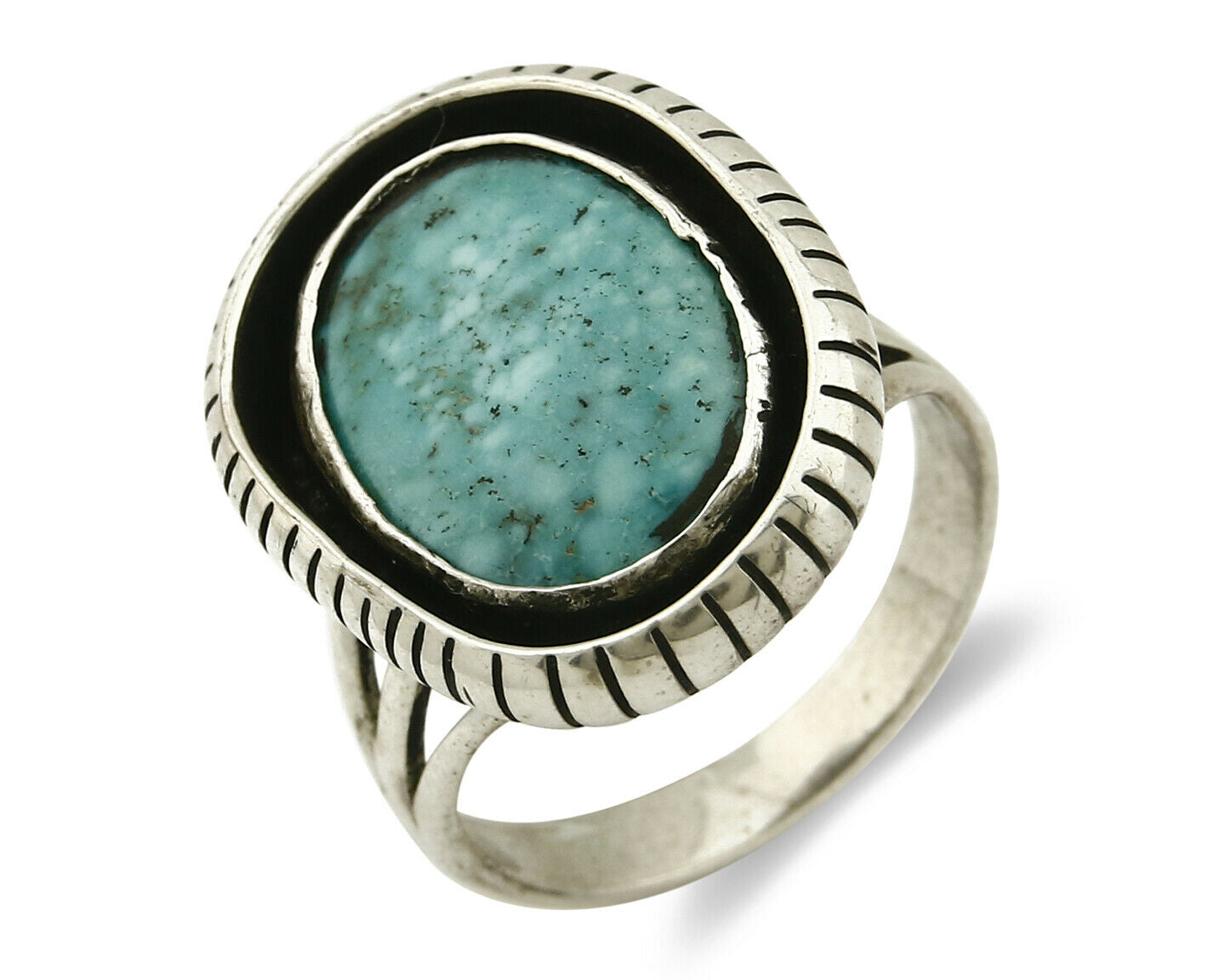 Navajo Ring .925 SOLID Silver Kingman Turquoise Artist Signed Montoya C.1980's