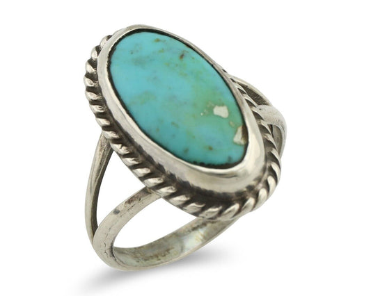 Navajo Ring 925 Silver Kingman Turquoise Native American Artist C.80's