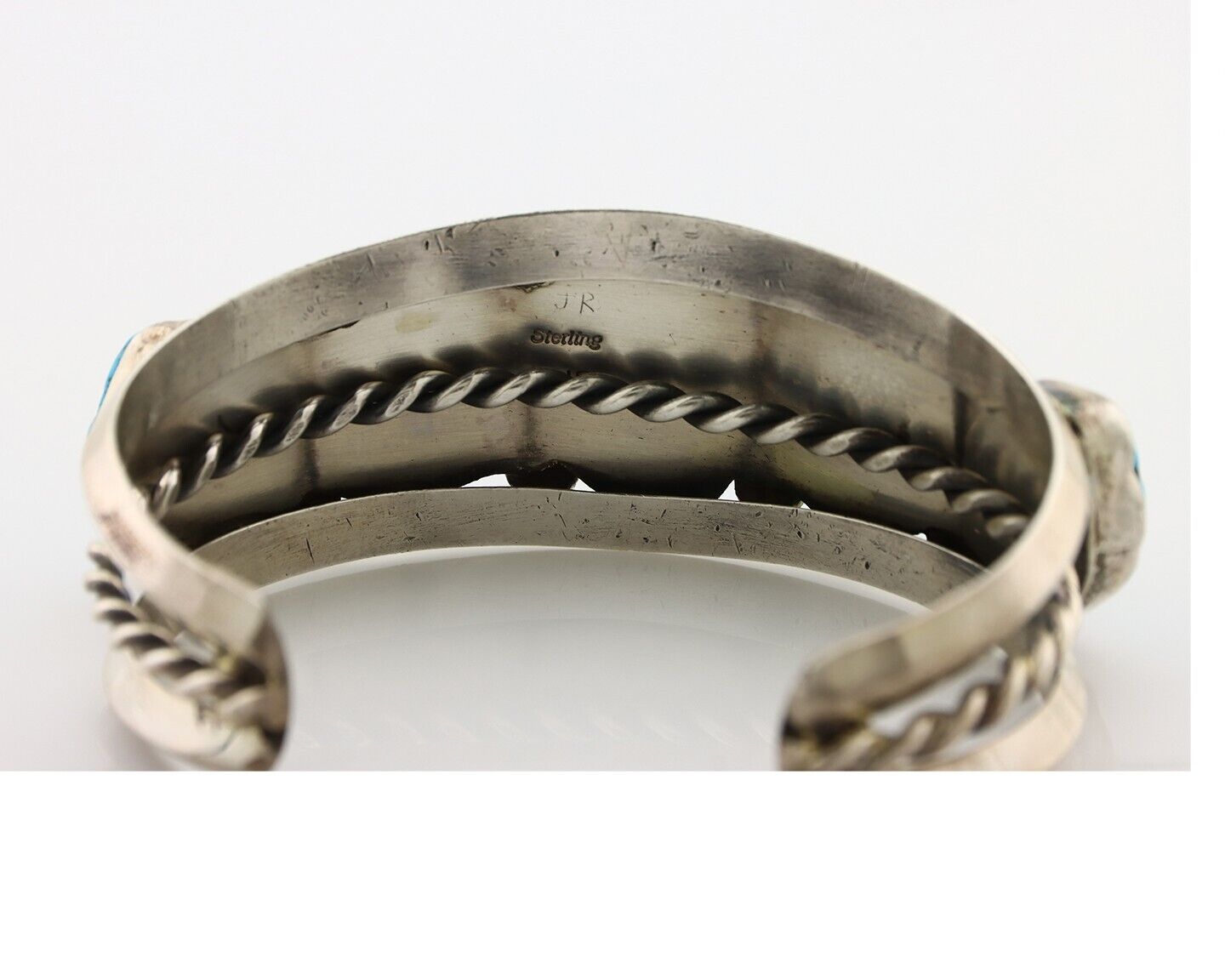 Navajo Bracelet 925 Silver Nugget Sleeping Beauty Turquoise Artist Signed JR C80