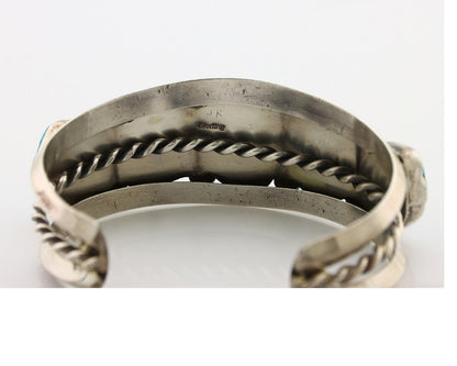 Navajo Bracelet 925 Silver Nugget Sleeping Beauty Turquoise Artist Signed JR C80