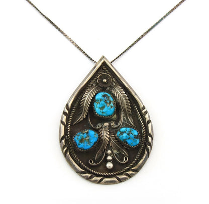 Navajo Necklace Sterling Silver Turquoise Vintage Signed L.D. Old Pawn
