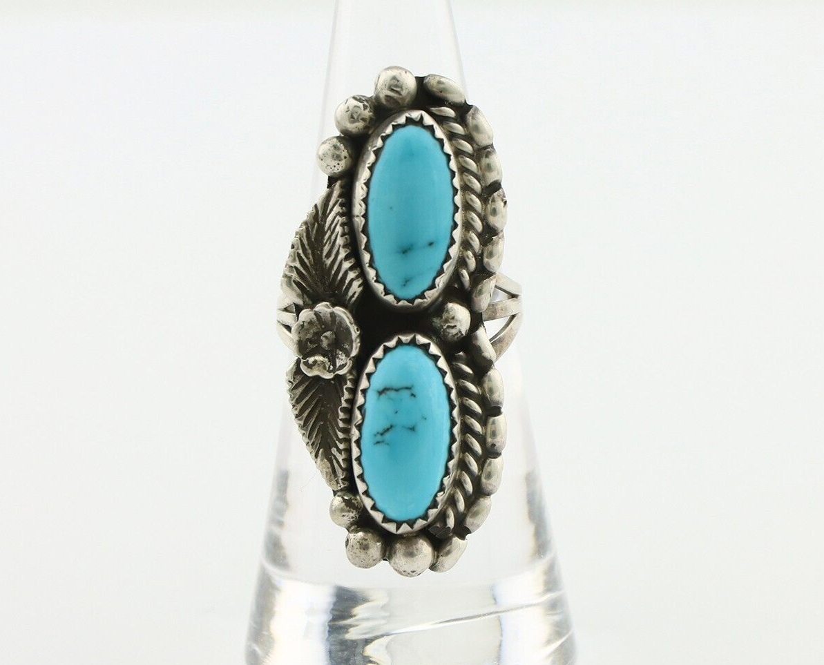 Navajo Ring 925 Silver Sleeping Beauty Turquoise Artist Signed SC C.80's
